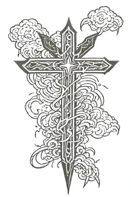 cross and lightning storm tattoo design idea
