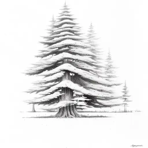 cedar tree with small creek and medium size buck tattoo design idea