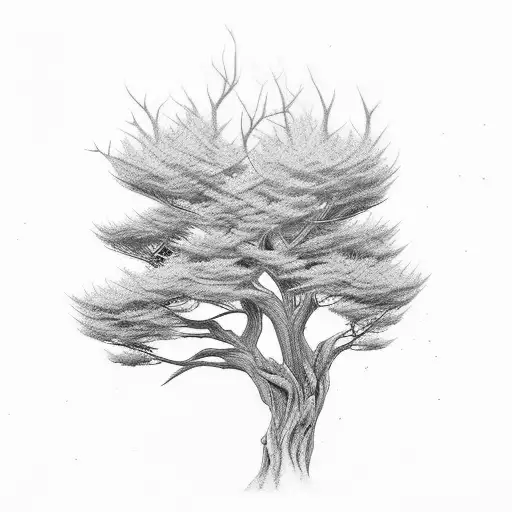 cedar tree with small creek and medium size buck tattoo design idea