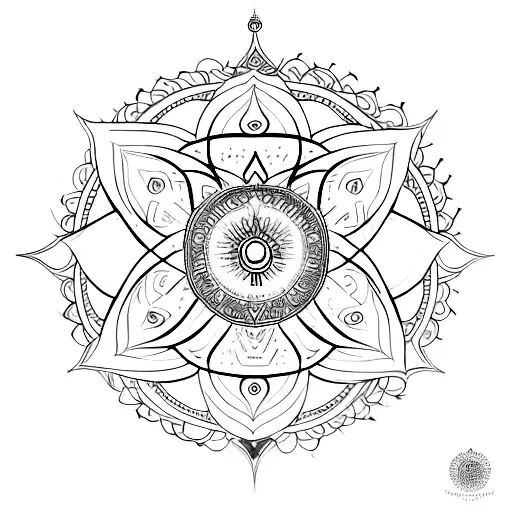 Chakra-inspired mandala incorporating elements of lord Shiva, surrounded by cosmic energy tattoo design idea