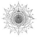 Chakra-inspired mandala incorporating elements of lord Shiva, surrounded by cosmic energy tattoo design idea