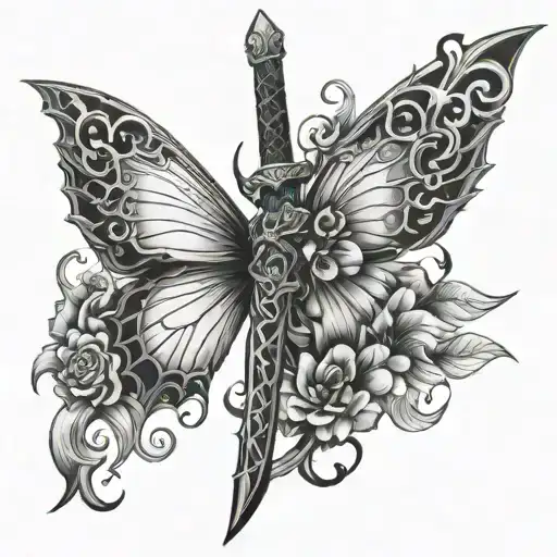 sword dragon butterfly tattoo design idea
