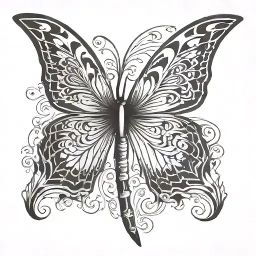 sword butterfly wings tattoo design idea