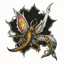 sword dragon butterfly tattoo design idea