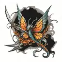 sword dragon butterfly tattoo design idea