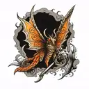 sword dragon butterfly tattoo design idea