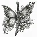 sword dragon butterfly tattoo design idea
