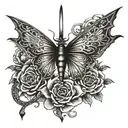 sword dragon butterfly tattoo design idea
