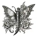 sword dragon butterfly tattoo design idea