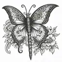 sword butterfly wings tattoo design idea