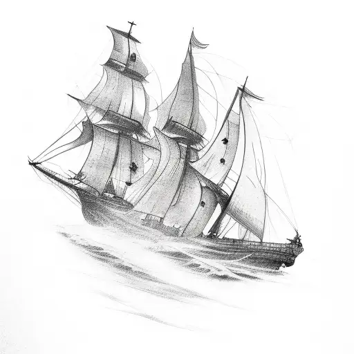 burning ship tattoo design idea
