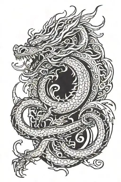 A dragon intertwined with traditional Asian architecture, symbolizing the fusion of Eastern and Western influences tattoo design idea