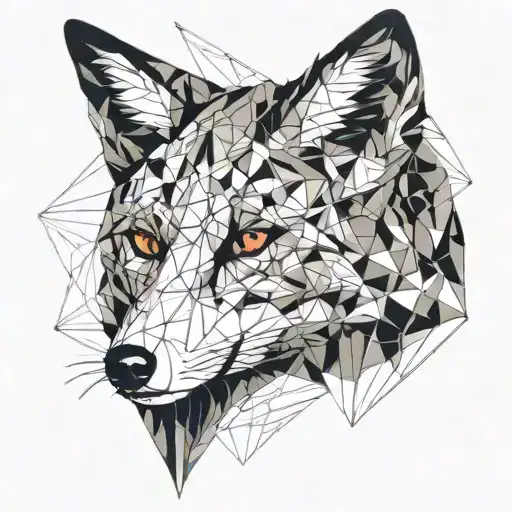 A fox drawn in an abstract style, using flowing lines and geometric patterns. This design can include tattoo design idea