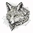 A fox drawn in an abstract style, using flowing lines and geometric patterns. This design can include tattoo design idea