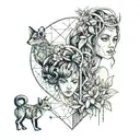 A design that shows a woman in a natural setting, surrounded by trees, flowers and perhaps some small animals tattoo design idea