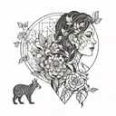 A design that shows a woman in a natural setting, surrounded by trees, flowers and perhaps some small animals tattoo design idea