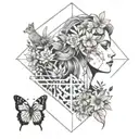 A design that shows a woman in a natural setting, surrounded by trees, flowers and perhaps some small animals tattoo design idea
