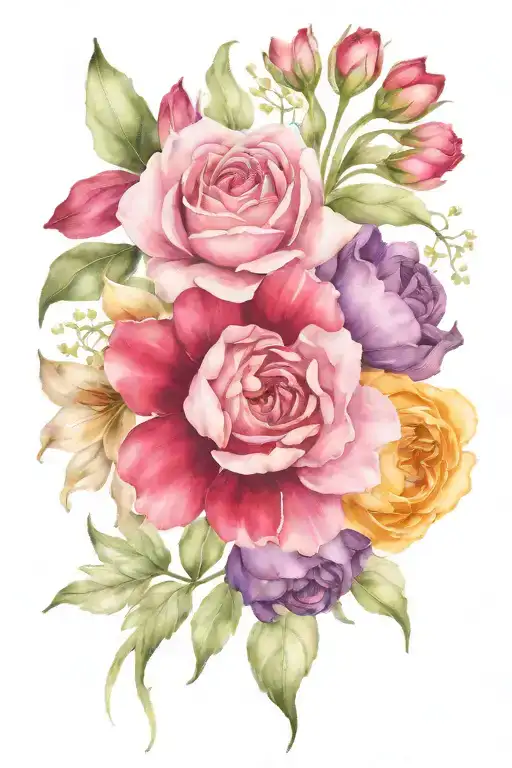 birth flower bouquet January February March May June August November  tattoo design idea