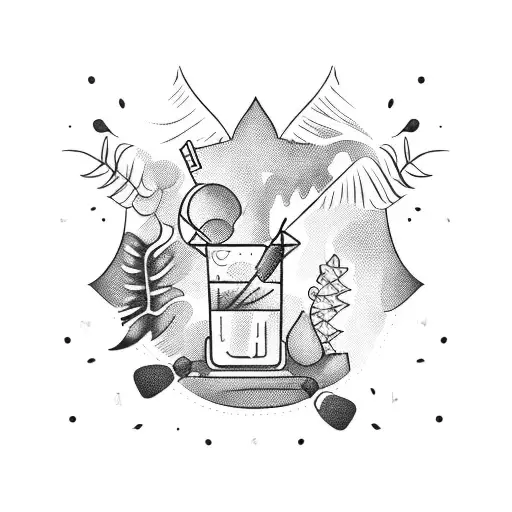 A bartender mixing cocktails in a tropical rainforest tattoo design idea