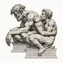 Dicobolus, The Thinker, and Atlas sitting together back to back on a marble platform with Roman Numerals for 18 tattoo design idea