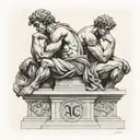 Dicobolus, The Thinker, and Atlas sitting together back to back on a marble platform with Roman Numerals for 18 tattoo design idea