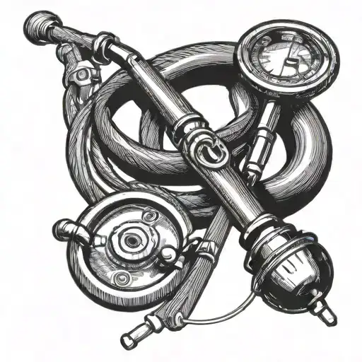 A blackwork design of a stethoscope intertwined with a pencil, symbolizing the balance between the client's occupation as a healthcare assistant and their passion for drawing tattoo design idea