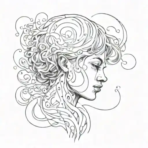 A detailed sketch of a person drawing while surrounded by swirling emotions representing mental health struggles tattoo design idea