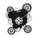 A blackwork design of a brain with tangled wires and broken gears, symbolizing the complexity of mental health struggles in the healthcare field tattoo design idea