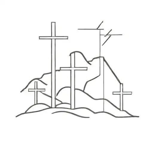 3 crosses at mountain and at the top tattoo design idea