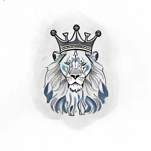 lion with crown, blue eyes,  tattoo design idea