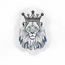 lion with crown, blue eyes,  tattoo design idea