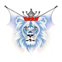 lion with crown, blue eyes,  tattoo design idea