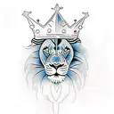 lion with crown, blue eyes,  tattoo design idea