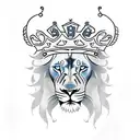 lion with crown, blue eyes,  tattoo design idea
