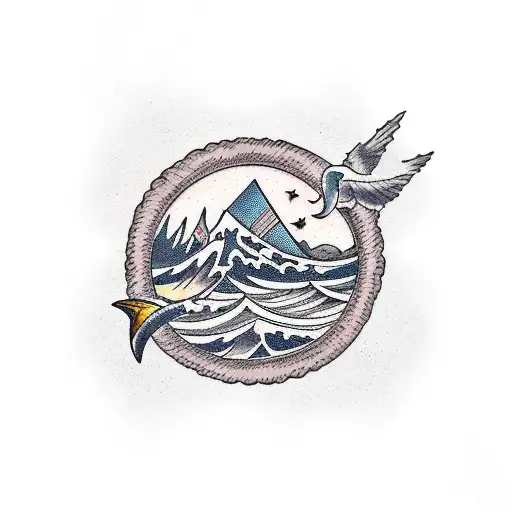 sea front of mountains tattoo design idea