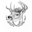 deer with flowers and an antique frame around it tattoo design idea