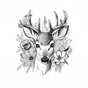 deer with flowers and an antique frame around it tattoo design idea