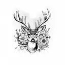 deer with flowers and an antique frame around it tattoo design idea