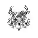 deer with flowers and an antique frame around it tattoo design idea