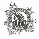 rudra text with trishul tattoo design idea