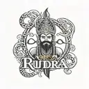 rudra text with trishul tattoo design idea