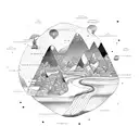 An open road winding through a mechanical circuit board landscape tattoo design idea