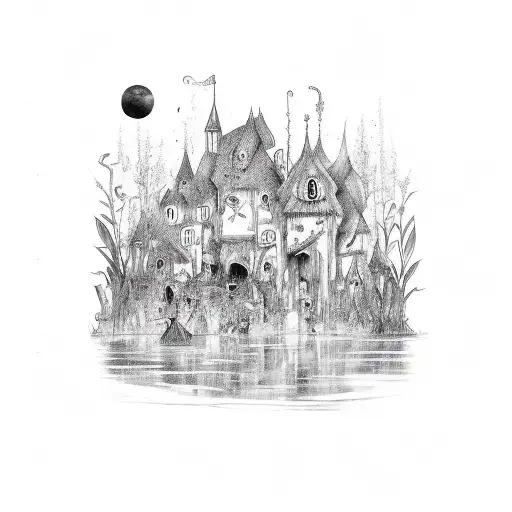  dark gothic nature aquarium tattoo design idea