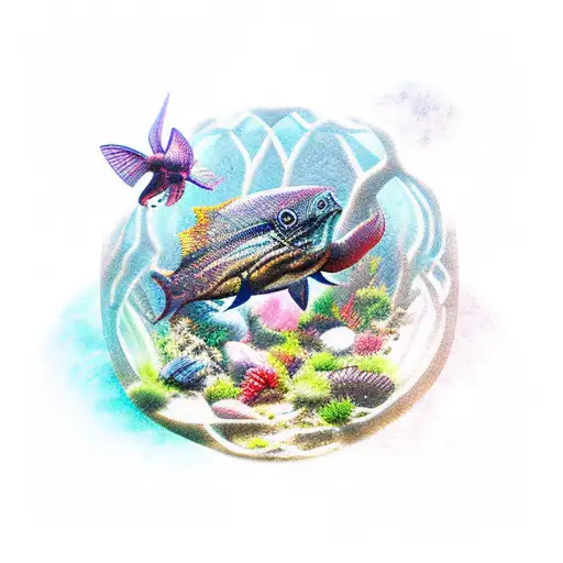  dark gothic nature aquarium tattoo design idea