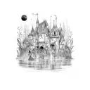  dark gothic nature aquarium tattoo design idea