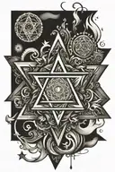 Abstract star of David, symbolization of all elements and time tattoo design idea