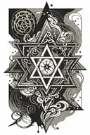 Abstract star of David, symbolization of all elements and time tattoo design idea