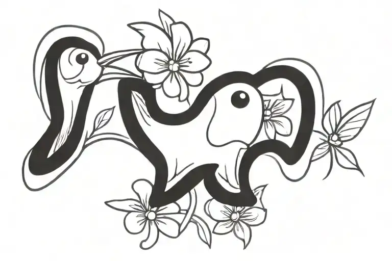 Hummingbird flowers coming tattoo design idea