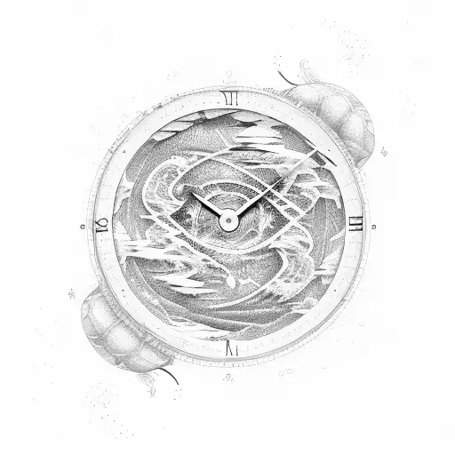 Une planète en forme d'horloge avec trois vagues qui font le tour de l'horloge tattoo design idea
