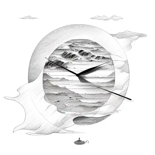 Une planète horloge avec des vagues qui font le tour tattoo design idea